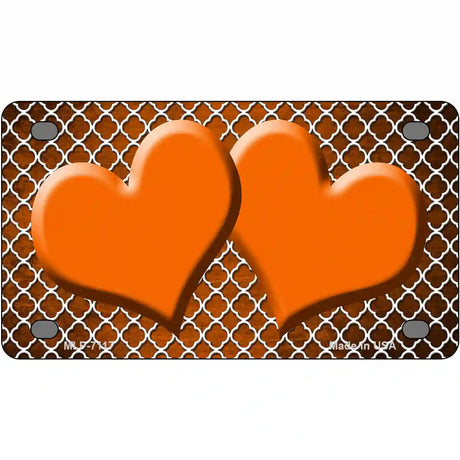 Orange White Quatrefoil Hearts Oil Rubbed Metal Novelty License Plate 4" x 2.2" (MLP)