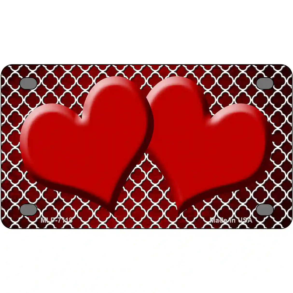 Red White Quatrefoil Hearts Oil Rubbed Metal Novelty License Plate 4" x 2.2" (MLP)