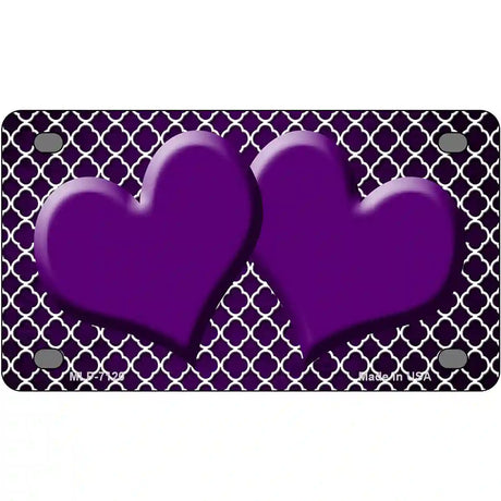 Purple White Quatrefoil Hearts Oil Rubbed Metal Novelty License Plate 4" x 2.2" (MLP)