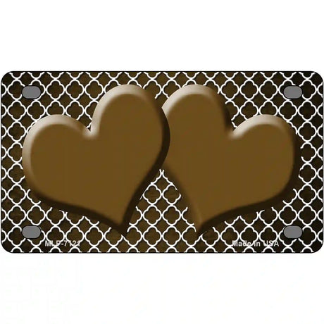 Brown White Quatrefoil Hearts Oil Rubbed Metal Novelty License Plate 4" x 2.2" (MLP)