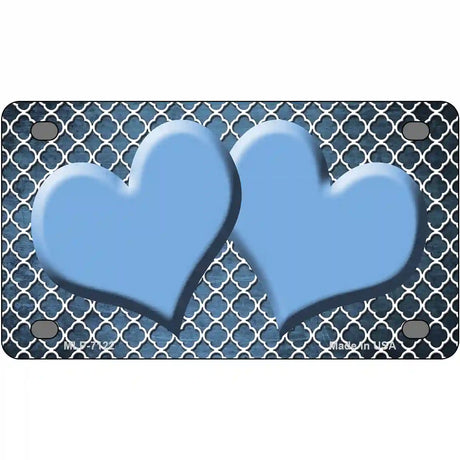 Light Blue White Quatrefoil Hearts Oil Rubbed Metal Novelty License Plate 4" x 2.2" (MLP)