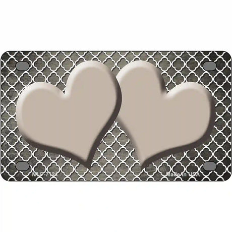 Tan White Quatrefoil Hearts Oil Rubbed Metal Novelty License Plate 4" x 2.2" (MLP)