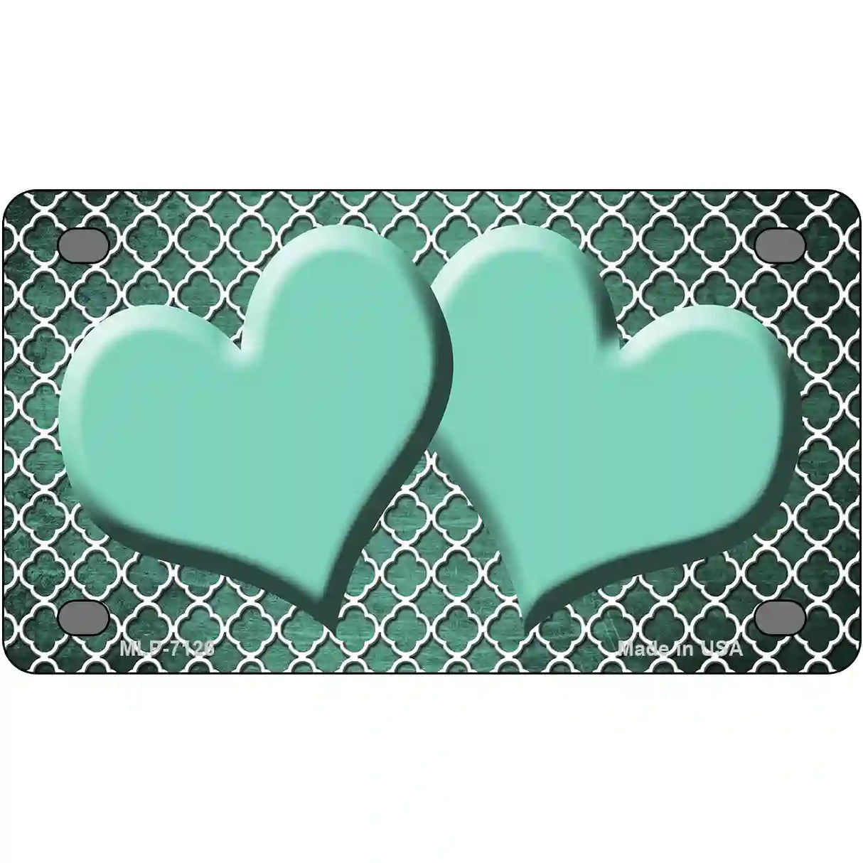 Mint White Quatrefoil Hearts Oil Rubbed Metal Novelty License Plate 4" x 2.2" (MLP)