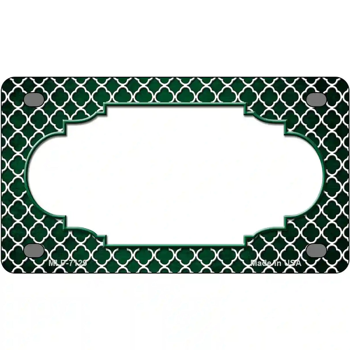 Green White Quatrefoil Scallop Oil Rubbed Metal Novelty License Plate 4" x 2.2" (MLP)