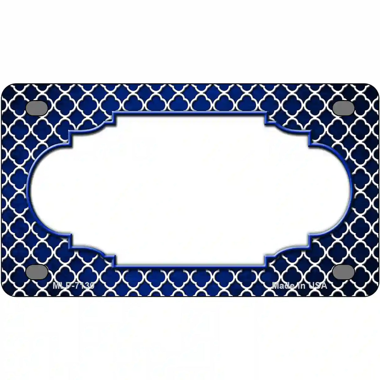 Blue White Quatrefoil Scallop Oil Rubbed Metal Novelty License Plate 4" x 2.2" (MLP)