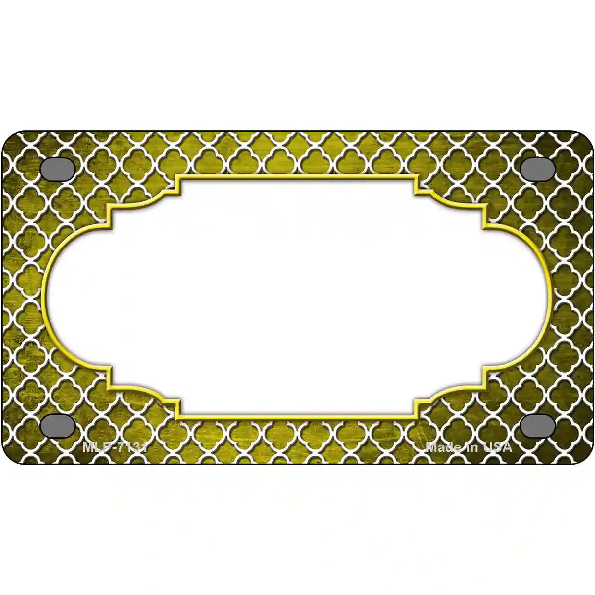 Yellow White Quatrefoil Scallop Oil Rubbed Metal Novelty License Plate 4" x 2.2" (MLP)