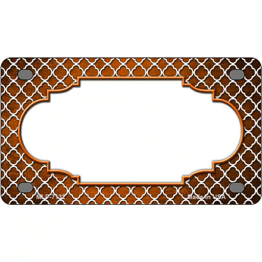 Orange White Quatrefoil Scallop Oil Rubbed Metal Novelty License Plate 4" x 2.2" (MLP)