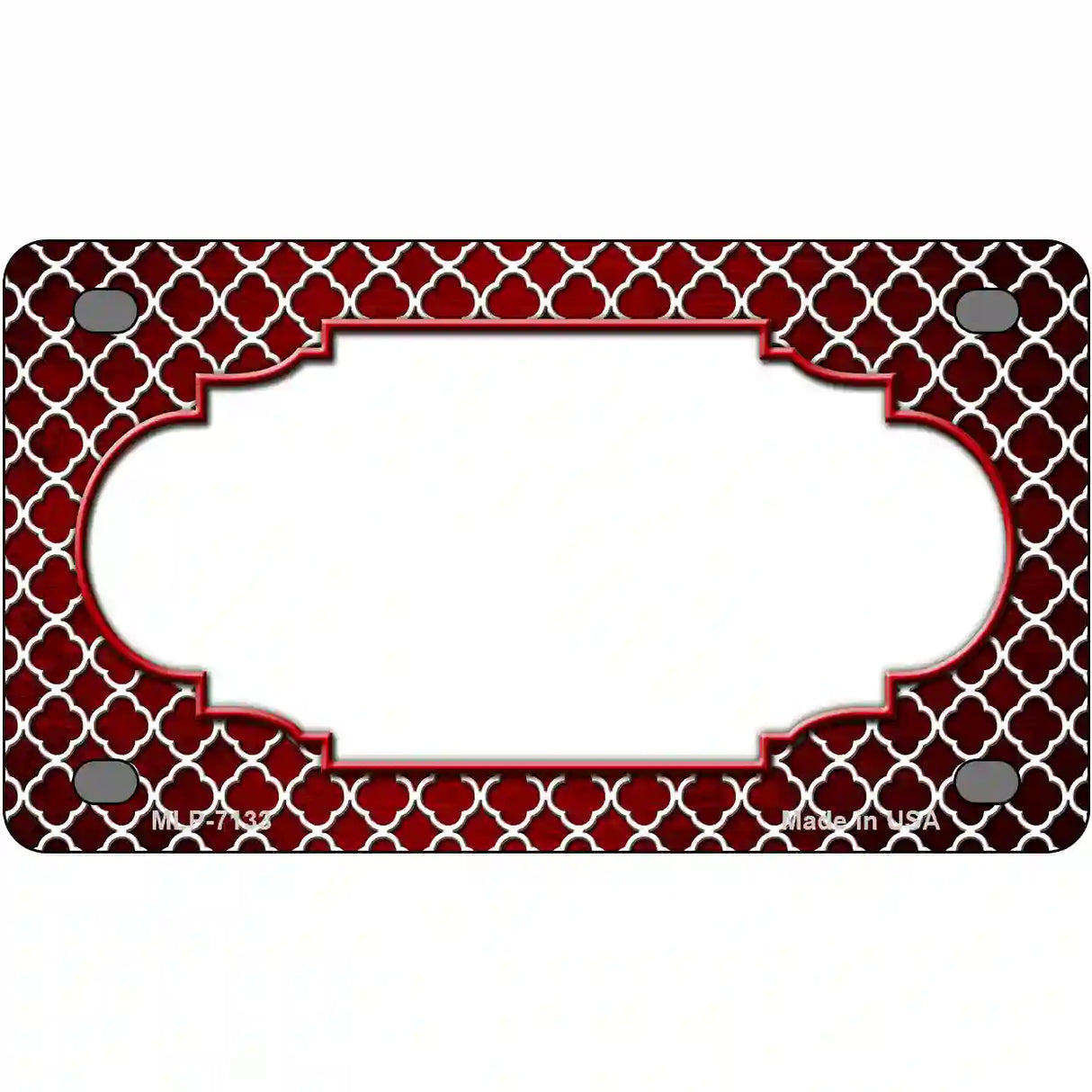 Red White Quatrefoil Scallop Oil Rubbed Metal Novelty License Plate 4" x 2.2" (MLP)