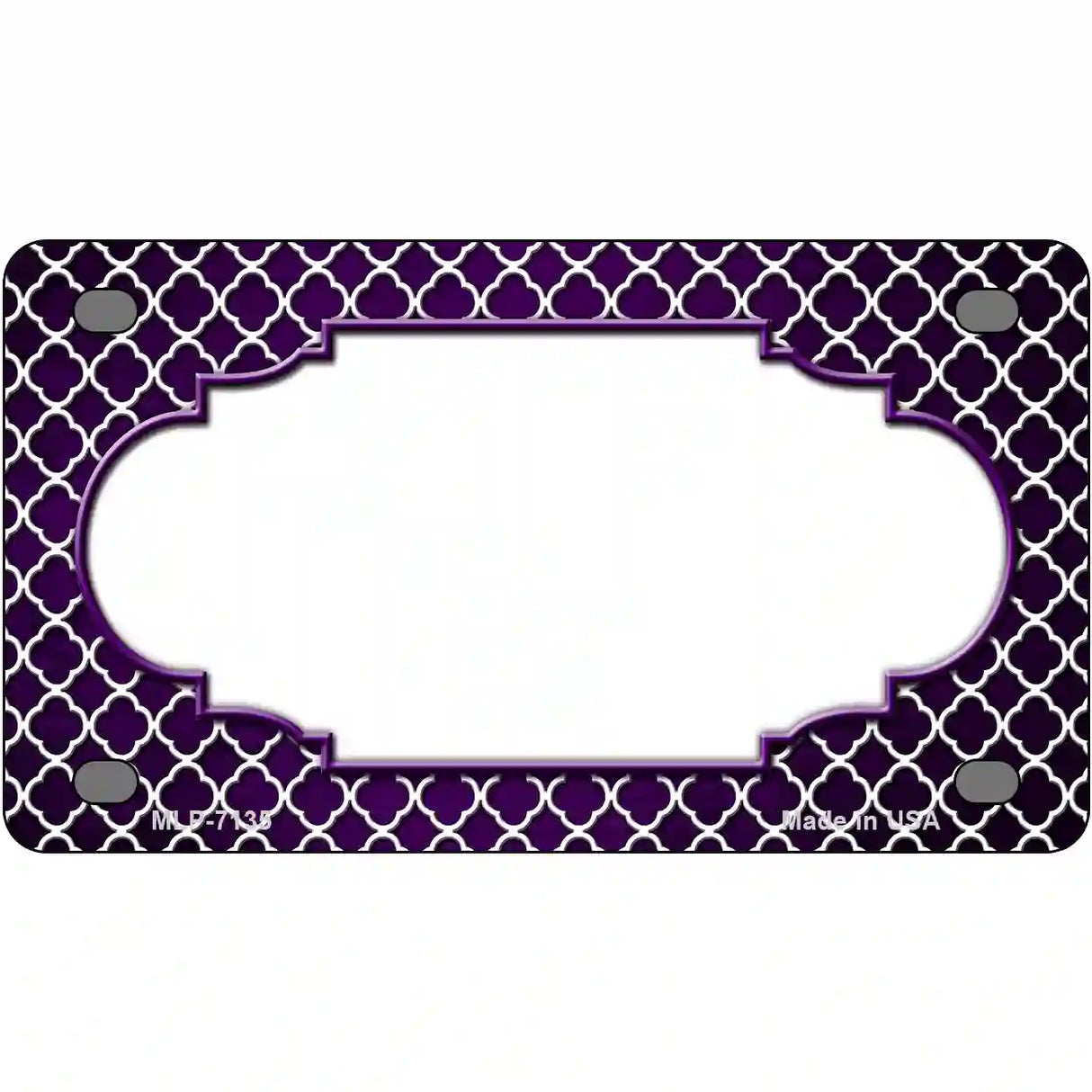 Purple White Quatrefoil Scallop Oil Rubbed Metal Novelty License Plate 4" x 2.2" (MLP)