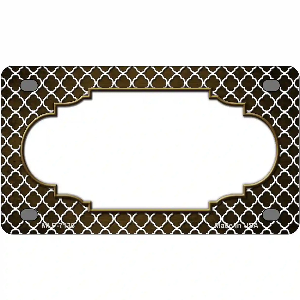 Brown White Quatrefoil Scallop Oil Rubbed Metal Novelty License Plate 4" x 2.2" (MLP)