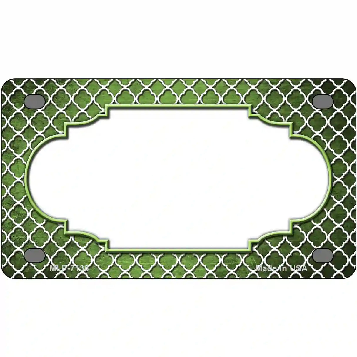 Lime Green White Quatrefoil Scallop Oil Rubbed Metal Novelty License Plate 4" x 2.2" (MLP)