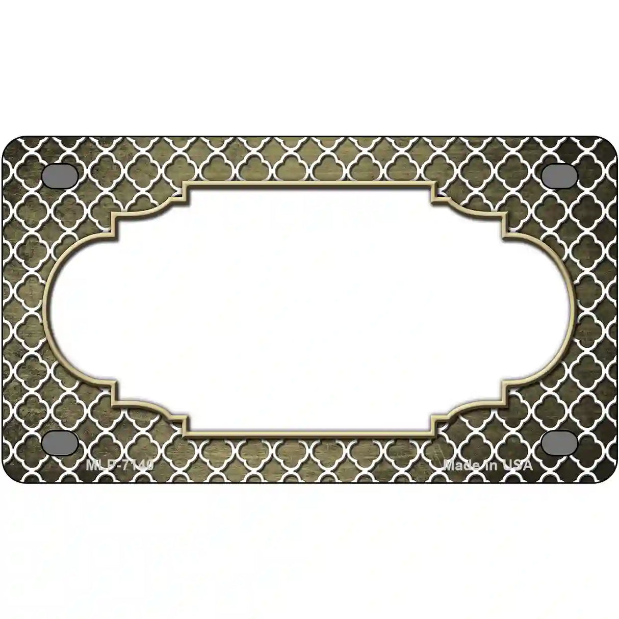 Gold White Quatrefoil Scallop Oil Rubbed Metal Novelty License Plate 4" x 2.2" (MLP)