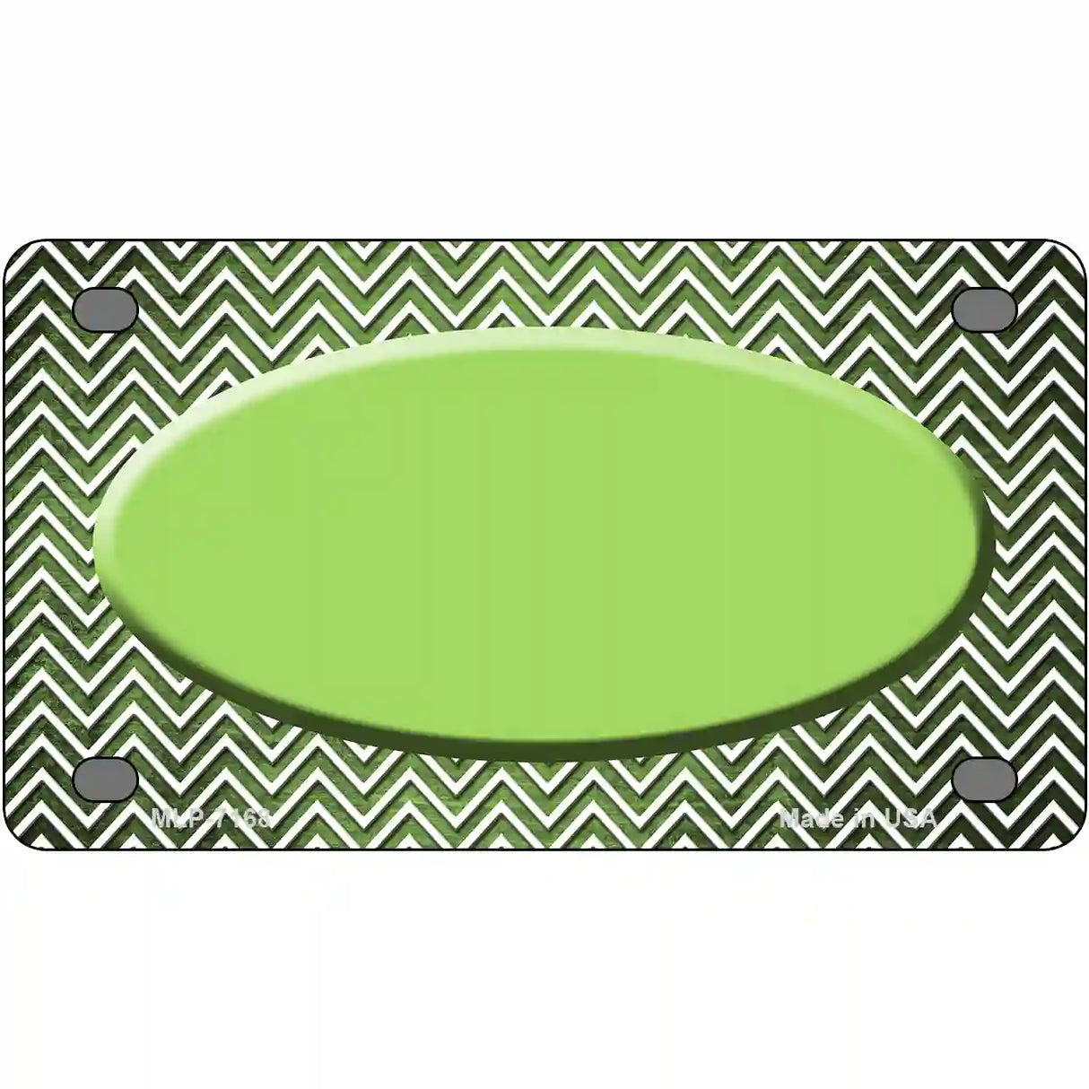 Lime Green White Small Chevron Oval Oil Rubbed Metal Novelty License Plate 4" x 2.2" (MLP)