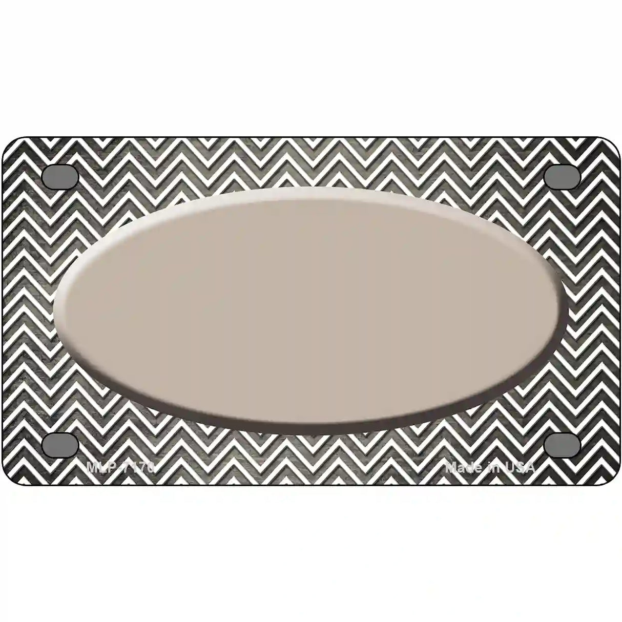 Tan White Small Chevron Oval Oil Rubbed Metal Novelty License Plate 4" x 2.2" (MLP)