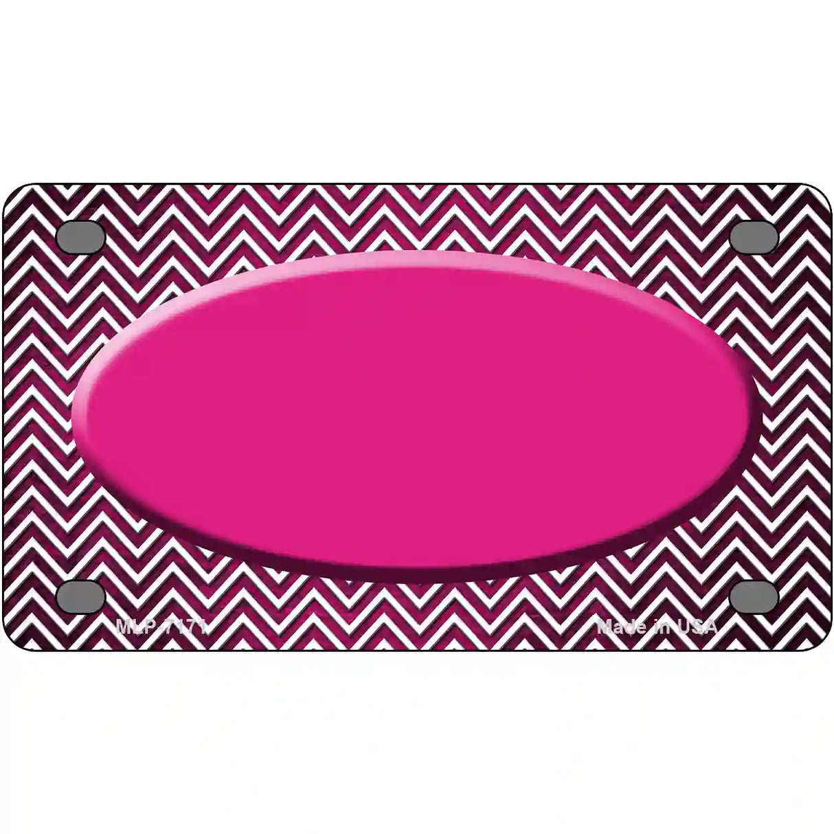 Pink White Small Chevron Oval Oil Rubbed Metal Novelty License Plate 4" x 2.2" (MLP)