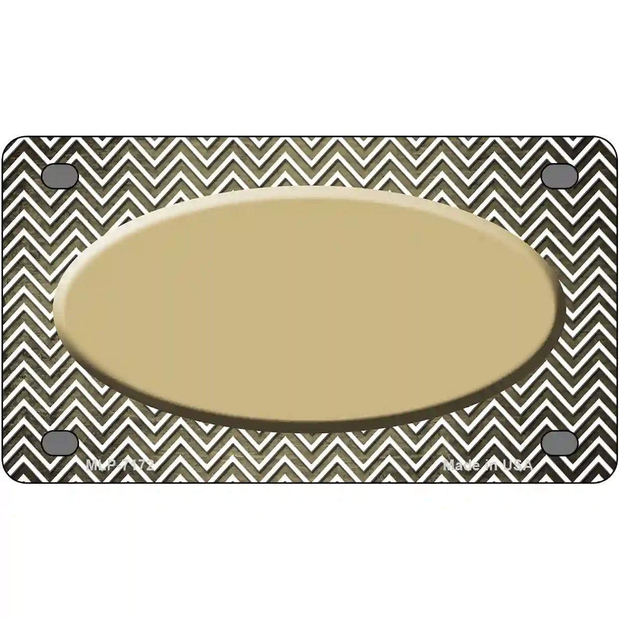 Gold White Small Chevron Oval Oil Rubbed Metal Novelty License Plate 4" x 2.2" (MLP)