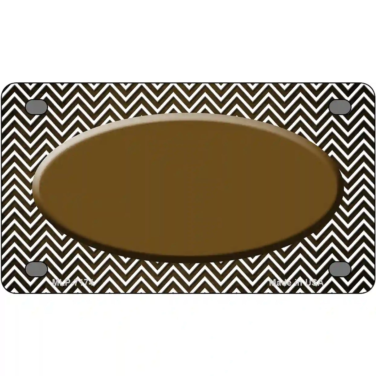 Brown White Small Chevron Oval Oil Rubbed Metal Novelty License Plate 4" x 2.2" (MLP)