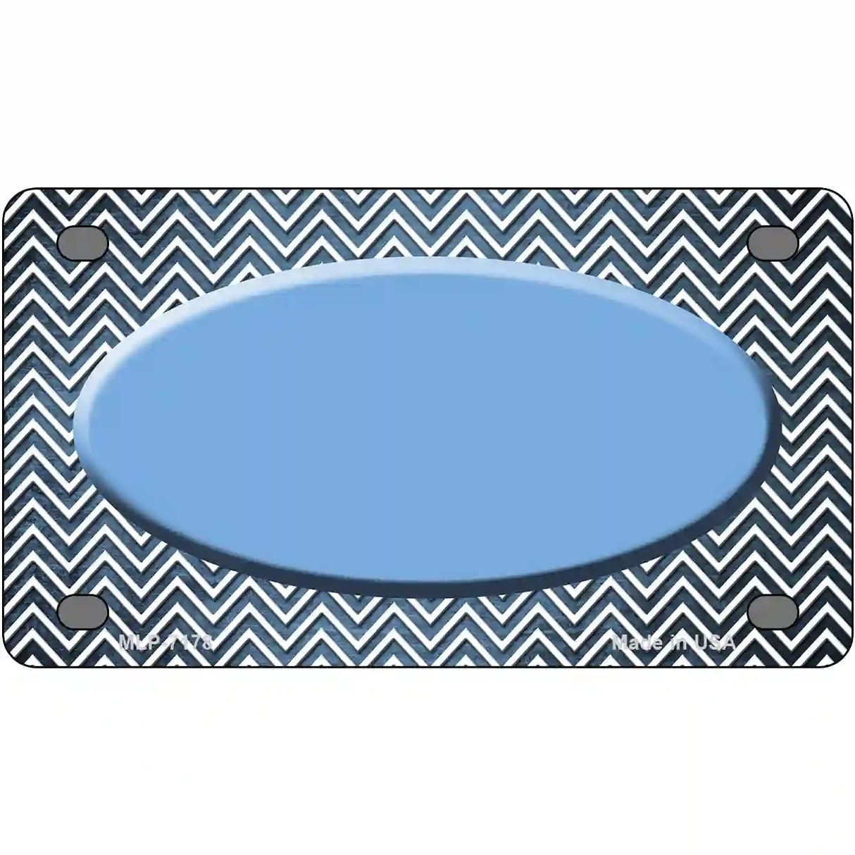 Light Blue White Small Chevron Oval Oil Rubbed Metal Novelty License Plate 4" x 2.2" (MLP)