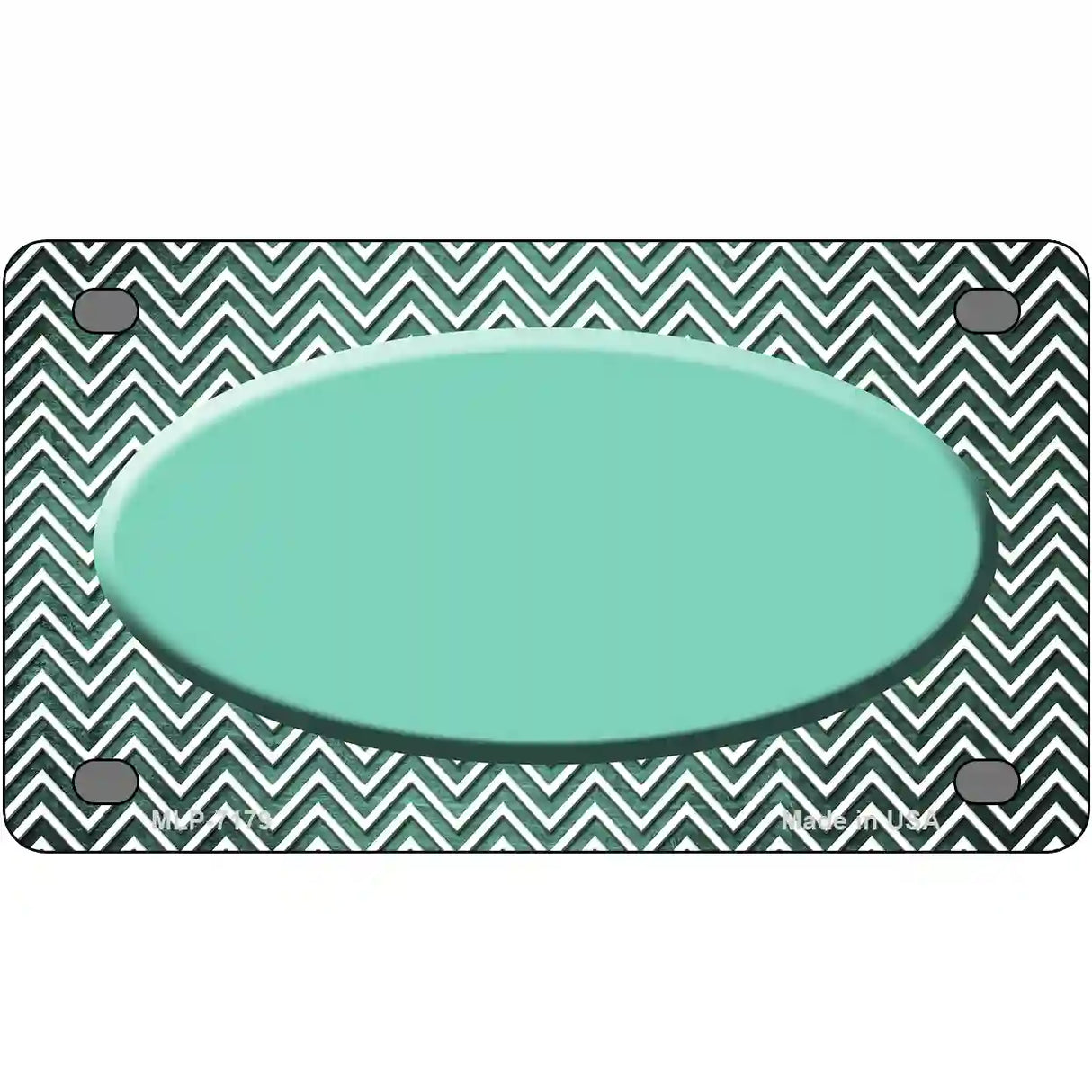 Mint White Small Chevron Oval Oil Rubbed Metal Novelty License Plate 4" x 2.2" (MLP)