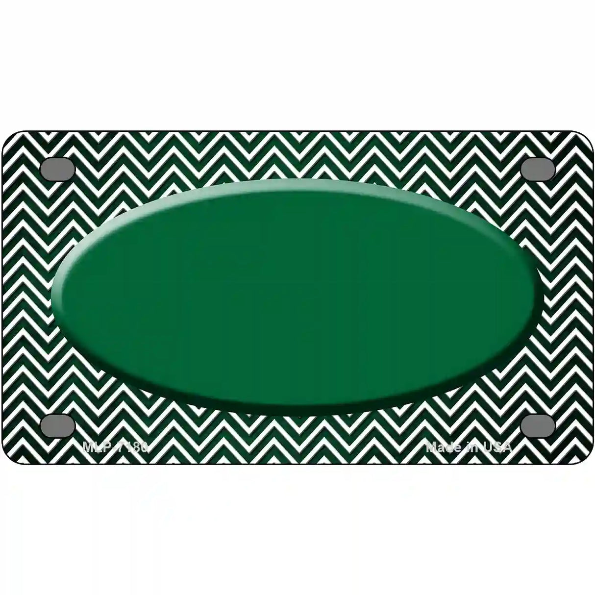 Green White Small Chevron Oval Oil Rubbed Metal Novelty License Plate 4" x 2.2" (MLP)