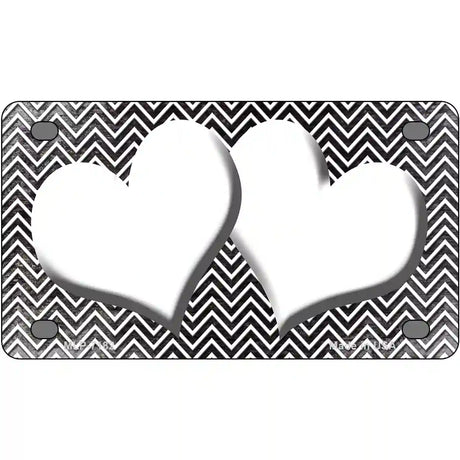 Black White Small Chevron Hearts Oil Rubbed Metal Novelty License Plate 4" x 2.2" (MLP)