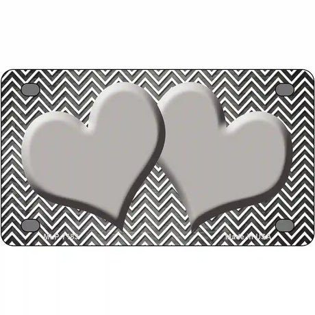 Gray White Small Chevron Hearts Oil Rubbed Metal Novelty License Plate 4" x 2.2" (MLP)