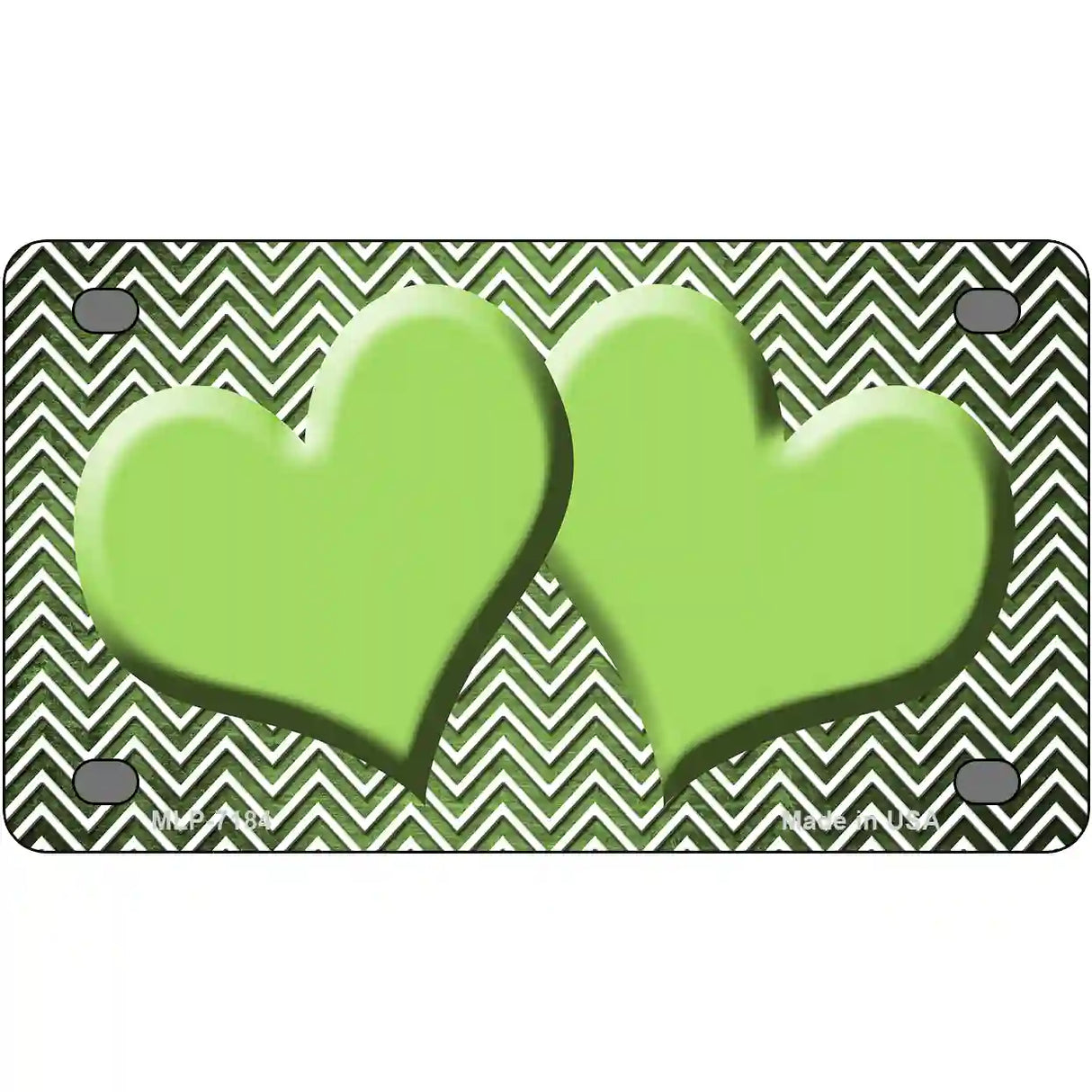 Lime Green White Small Chevron Hearts Oil Rubbed Metal Novelty License Plate 4" x 2.2" (MLP)