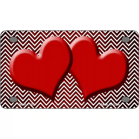 Red White Small Chevron Hearts Oil Rubbed Metal Novelty License Plate 4" x 2.2" (MLP)