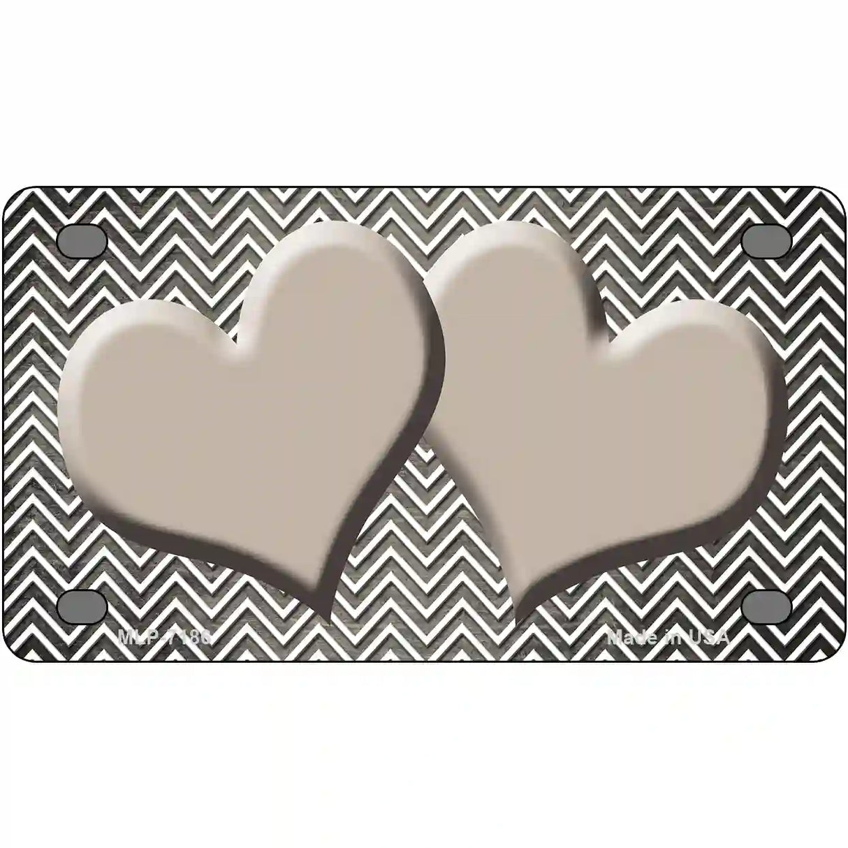 Tan White Small Chevron Hearts Oil Rubbed Metal Novelty License Plate 4" x 2.2" (MLP)