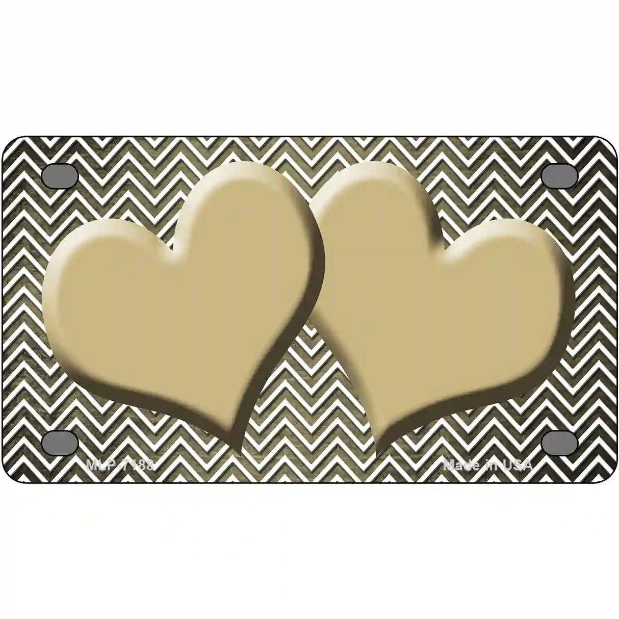 Gold White Small Chevron Hearts Oil Rubbed Metal Novelty License Plate 4" x 2.2" (MLP)