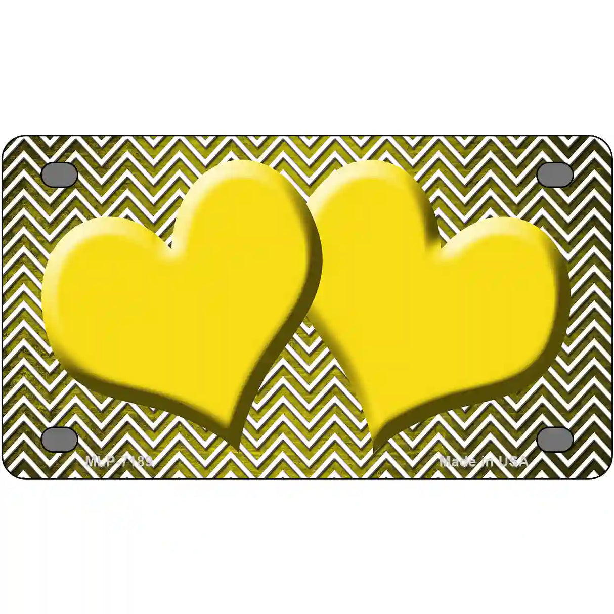 Yellow White Small Chevron Hearts Oil Rubbed Metal Novelty License Plate 4" x 2.2" (MLP)