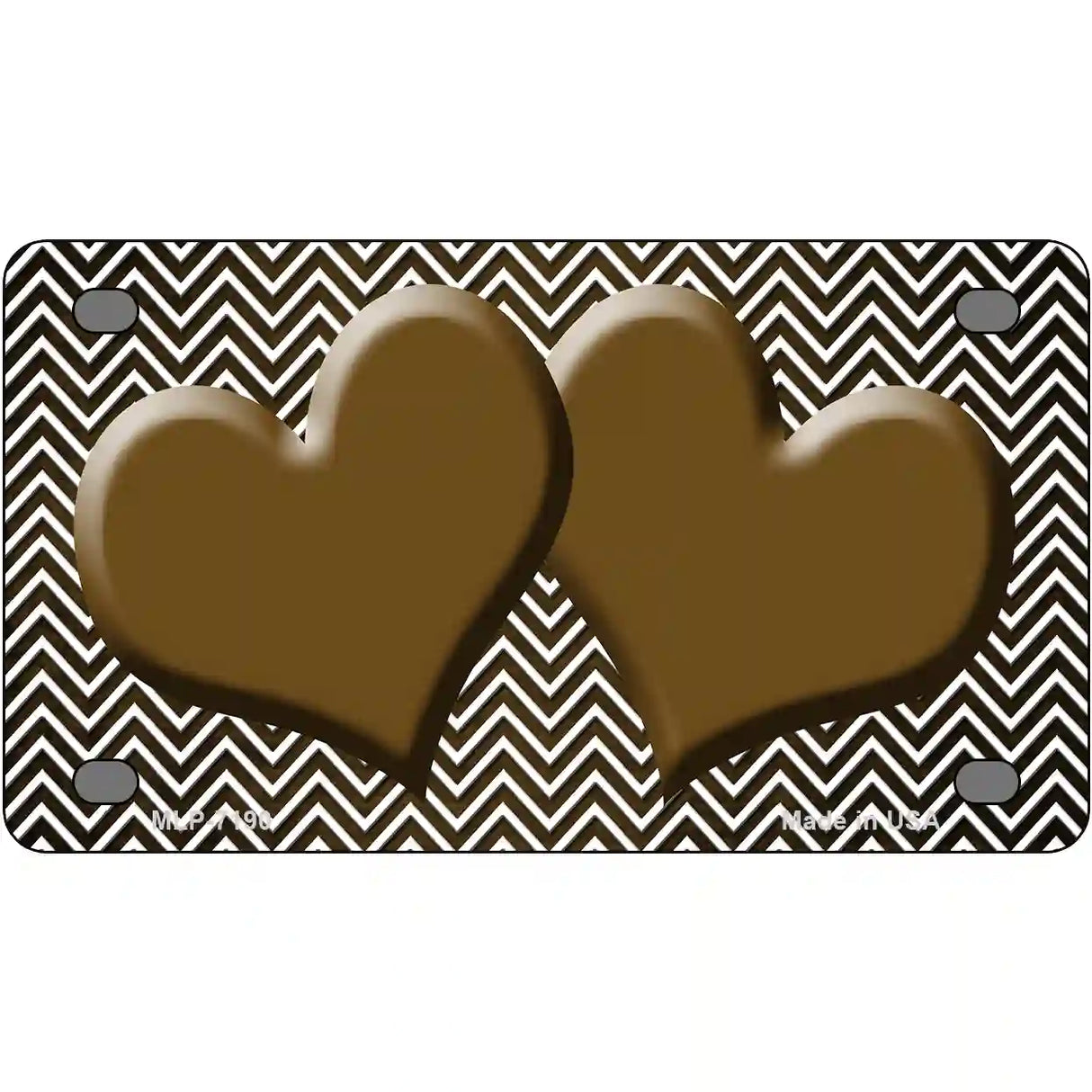 Brown White Small Chevron Hearts Oil Rubbed Metal Novelty License Plate 4" x 2.2" (MLP)