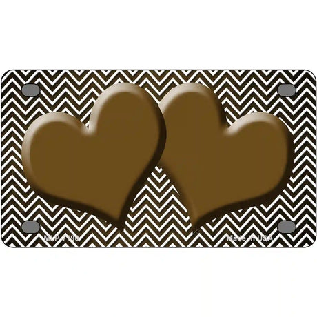 Brown White Small Chevron Hearts Oil Rubbed Metal Novelty License Plate 4" x 2.2" (MLP)