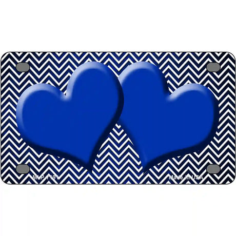 Blue White Small Chevron Hearts Oil Rubbed Metal Novelty License Plate 4" x 2.2" (MLP)