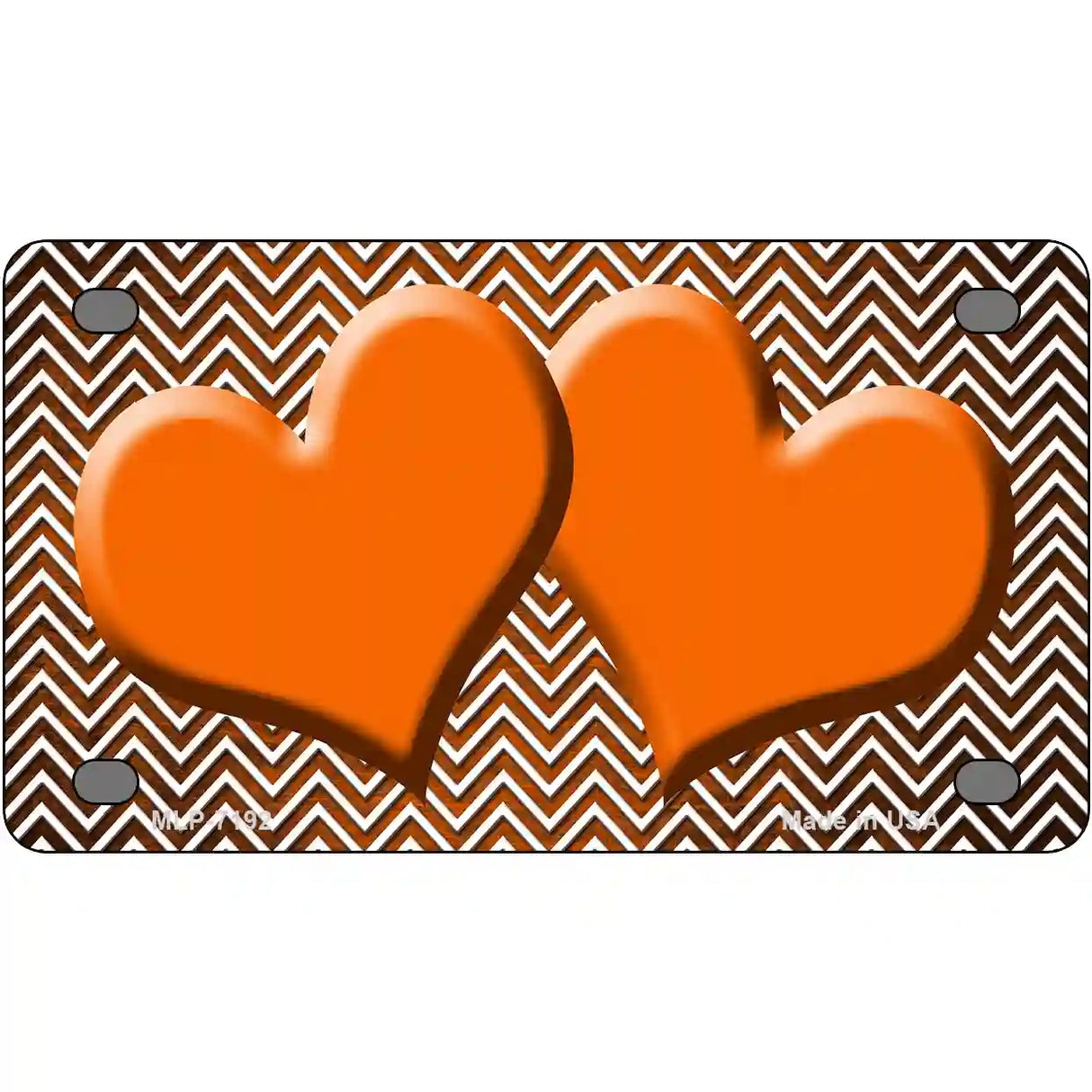 Orange White Small Chevron Hearts Oil Rubbed Metal Novelty License Plate 4" x 2.2" (MLP)