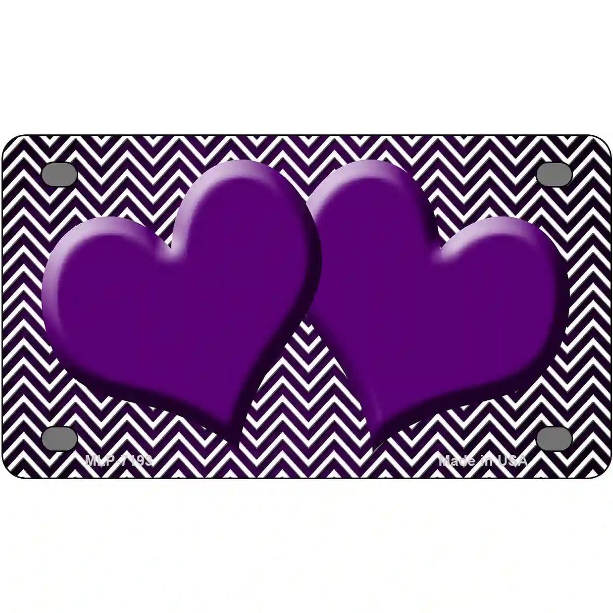 Purple White Small Chevron Hearts Oil Rubbed Metal Novelty License Plate 4" x 2.2" (MLP)