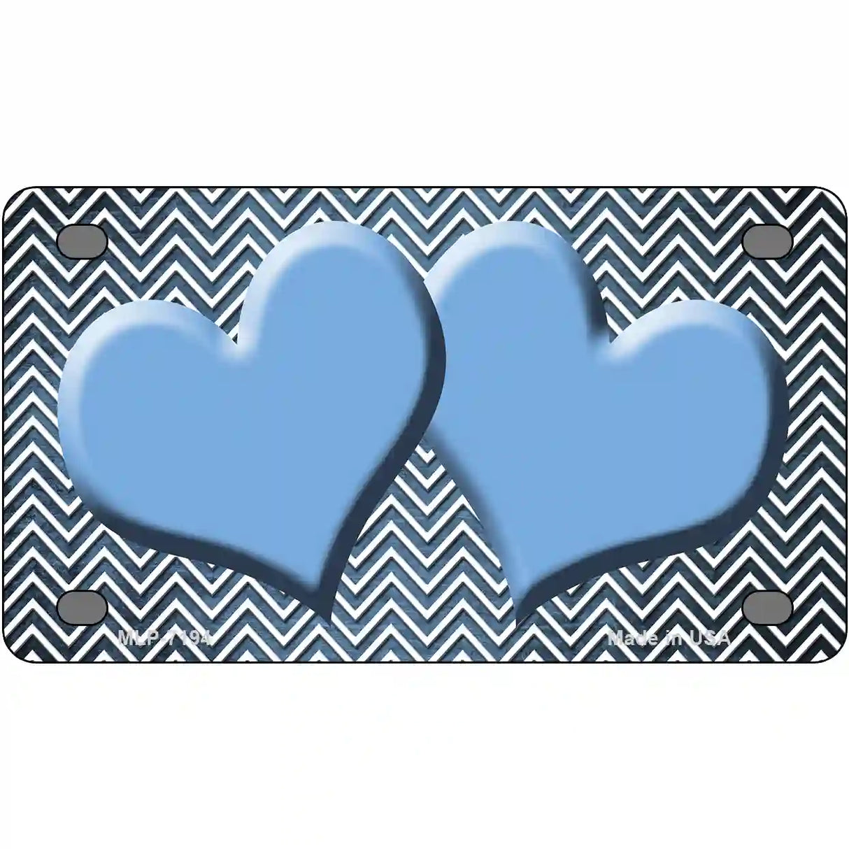 Light Blue White Small Chevron Hearts Oil Rubbed Metal Novelty License Plate 4" x 2.2" (MLP)