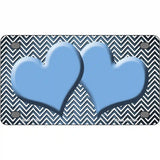 Light Blue White Small Chevron Hearts Oil Rubbed Metal Novelty License Plate 4" x 2.2" (MLP)