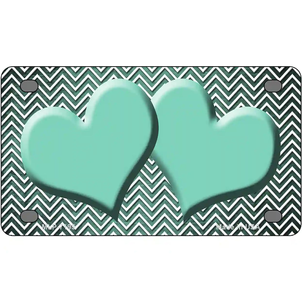 Mint White Small Chevron Hearts Oil Rubbed Metal Novelty License Plate 4" x 2.2" (MLP)