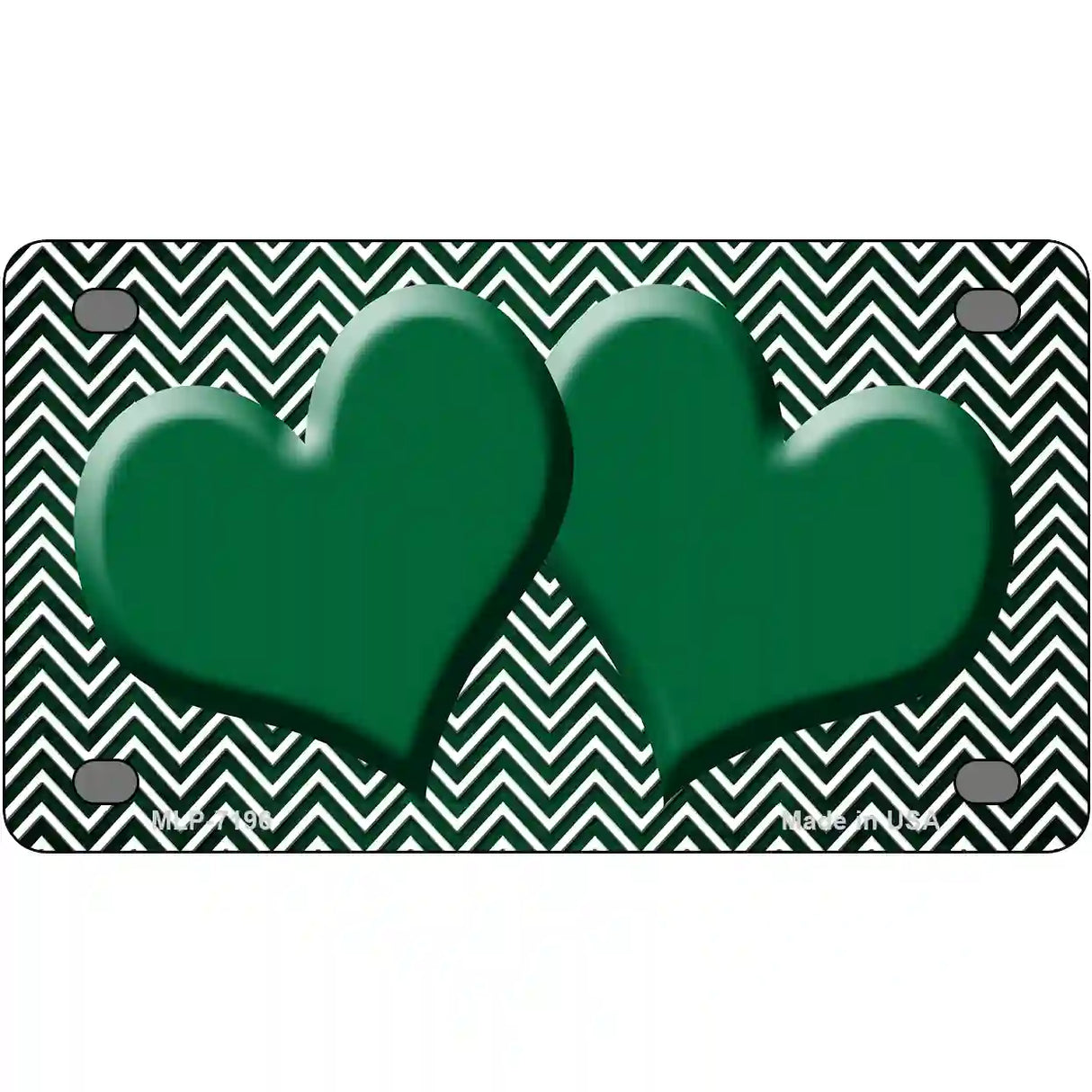 Green White Small Chevron Hearts Oil Rubbed Metal Novelty License Plate 4" x 2.2" (MLP)