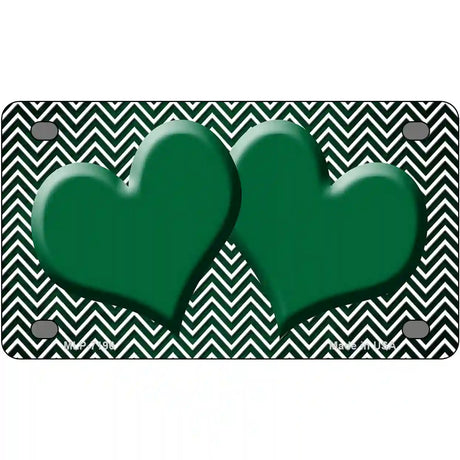 Green White Small Chevron Hearts Oil Rubbed Metal Novelty License Plate 4" x 2.2" (MLP)