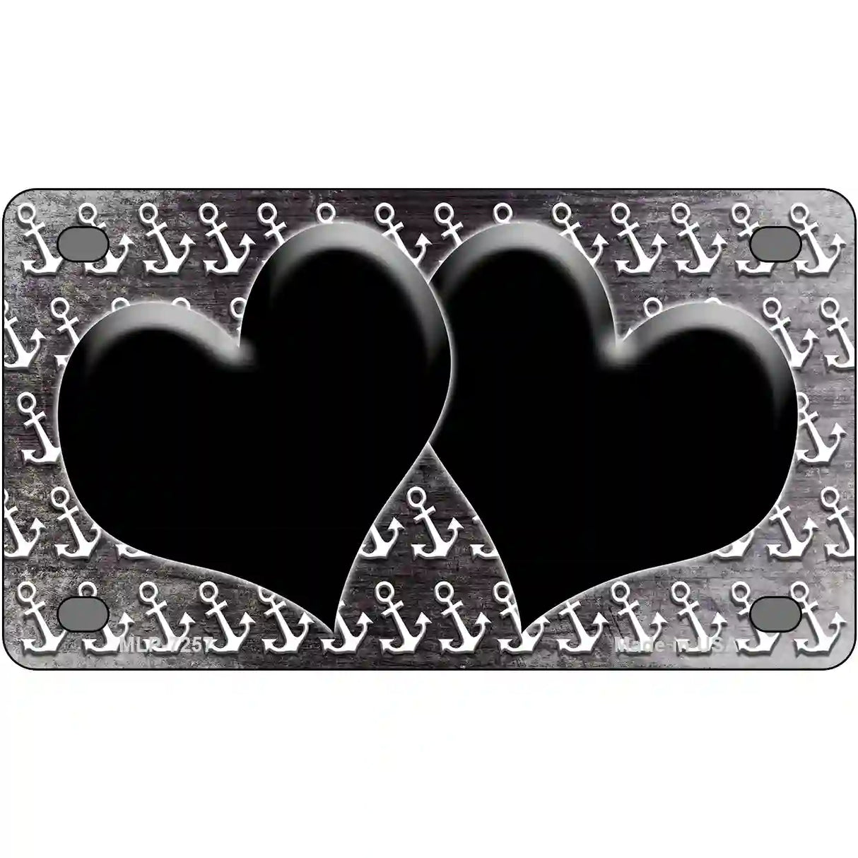 Black White Anchor Hearts Oil Rubbed Metal Novelty License Plate 4" x 2.2" (MLP)