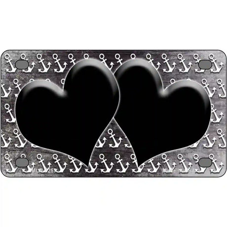 Black White Anchor Hearts Oil Rubbed Metal Novelty License Plate 4" x 2.2" (MLP)