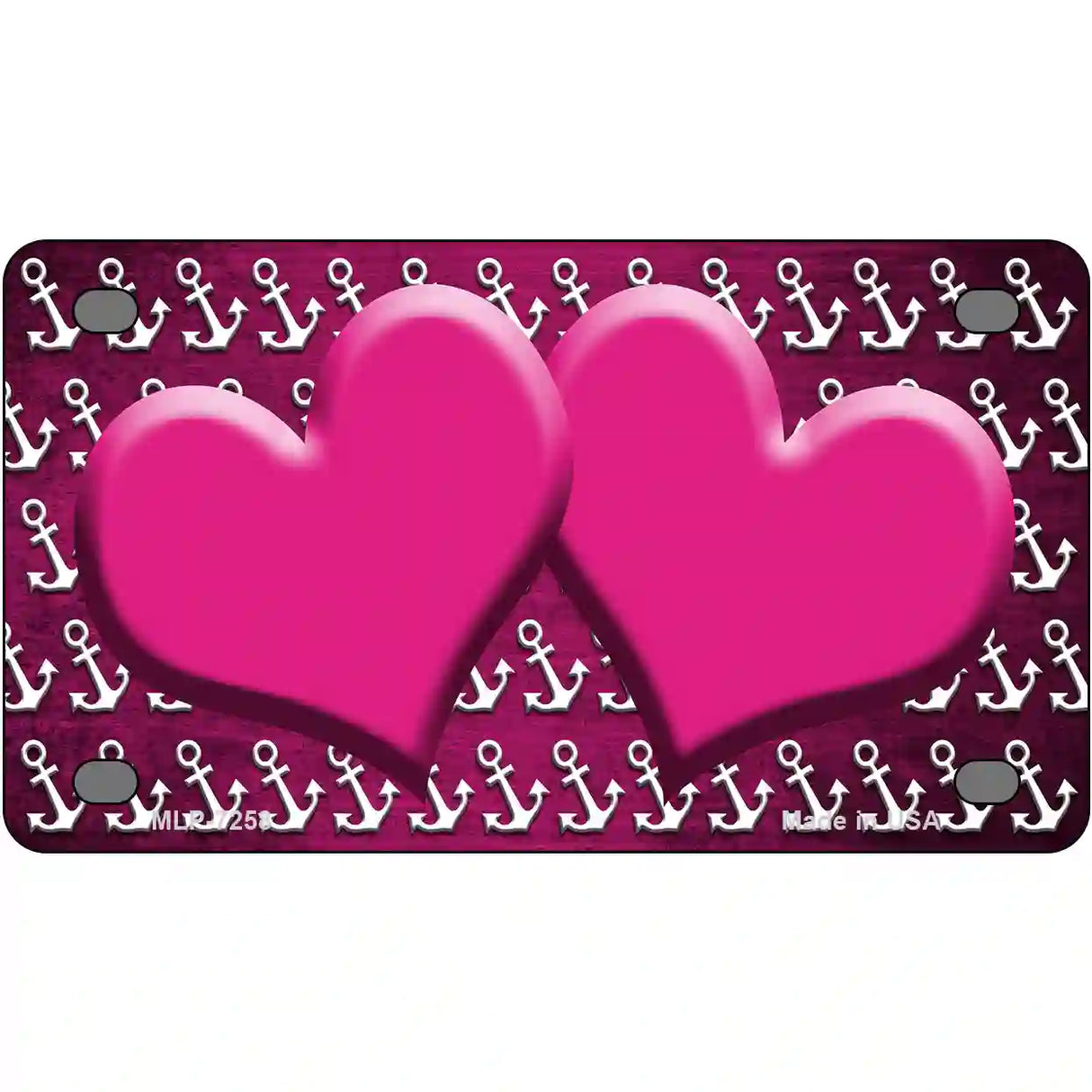 Pink White Anchor Hearts Oil Rubbed Metal Novelty License Plate 4" x 2.2" (MLP)