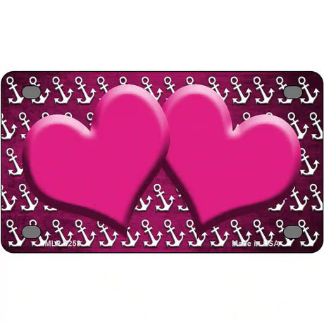 Pink White Anchor Hearts Oil Rubbed Metal Novelty License Plate 4" x 2.2" (MLP)