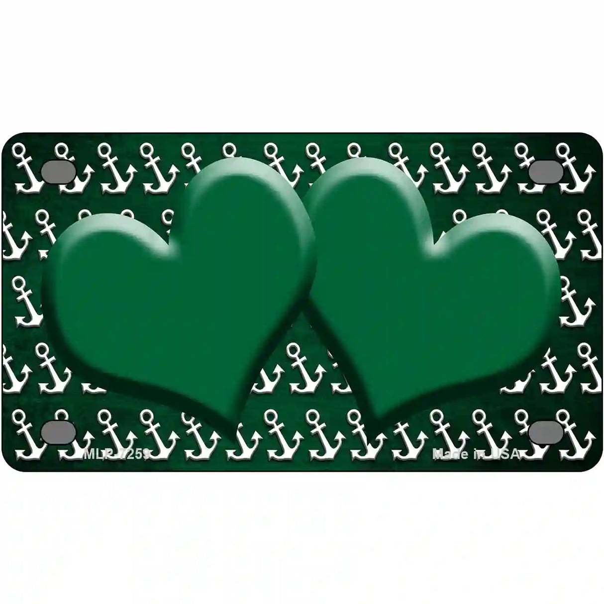 Green White Anchor Hearts Oil Rubbed Metal Novelty License Plate 4" x 2.2" (MLP)