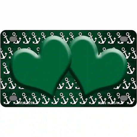 Green White Anchor Hearts Oil Rubbed Metal Novelty License Plate 4" x 2.2" (MLP)