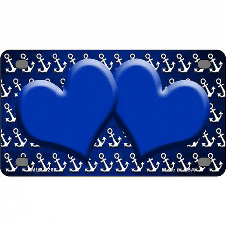 Blue White Anchor Hearts Oil Rubbed Metal Novelty License Plate 4" x 2.2" (MLP)