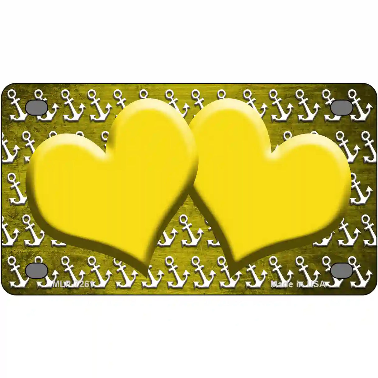 Yellow White Anchor Hearts Oil Rubbed Metal Novelty License Plate 4" x 2.2" (MLP)