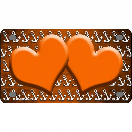 Orange White Anchor Hearts Oil Rubbed Metal Novelty License Plate 4" x 2.2" (MLP)